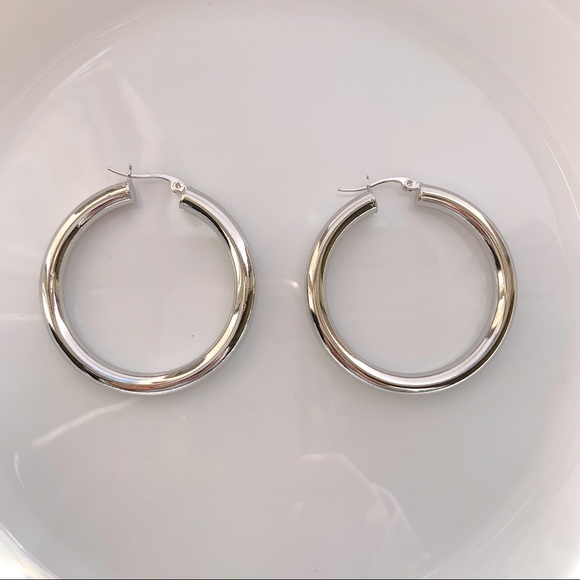 Jewelry - SILVER HOOP EARRINGS THICK TUBE HOOPS